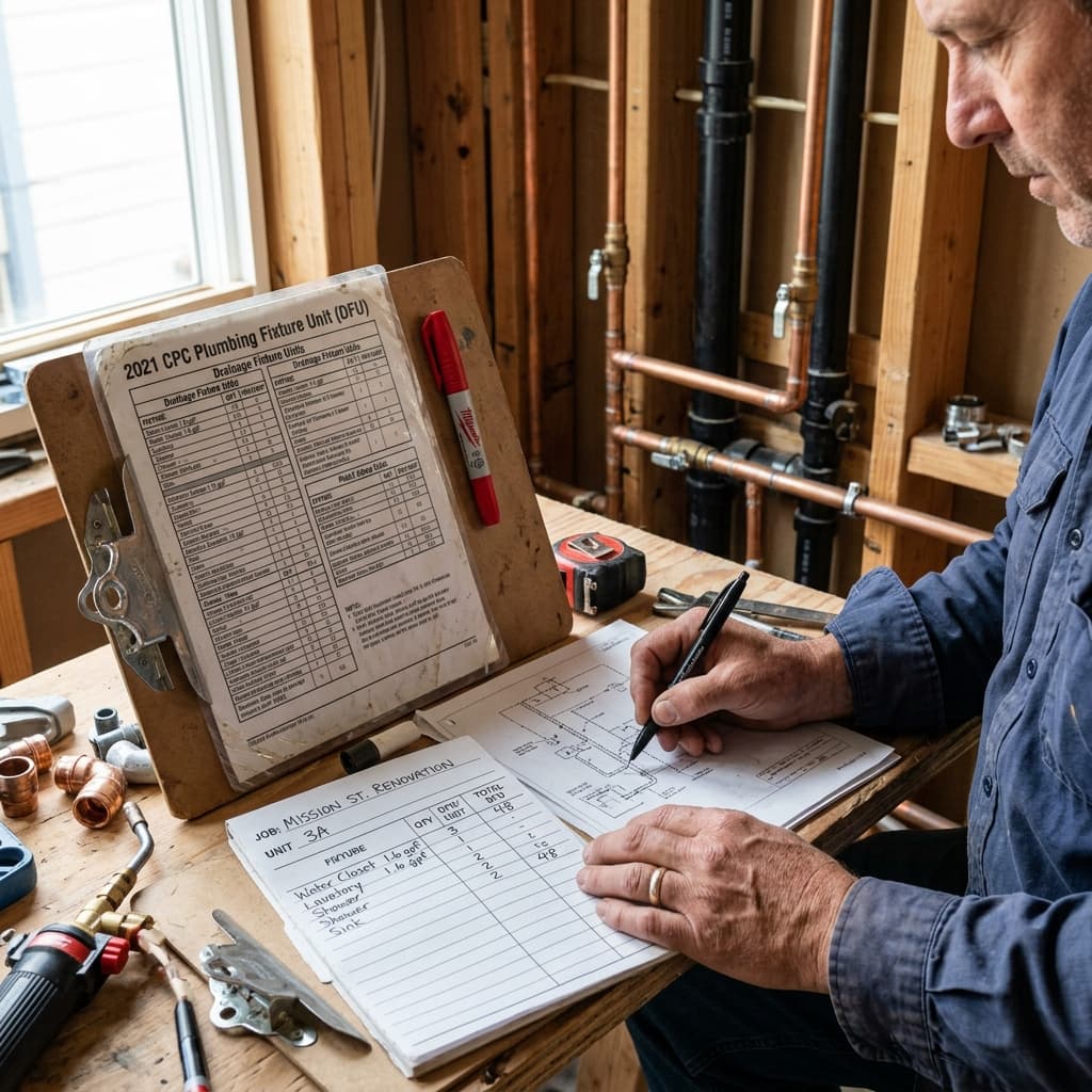 Plumbing Fixture Unit Calculations — C-36 exam visual