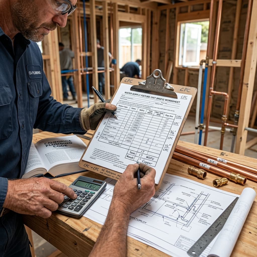 Water Supply Line Sizing Calculations — C-36 exam visual