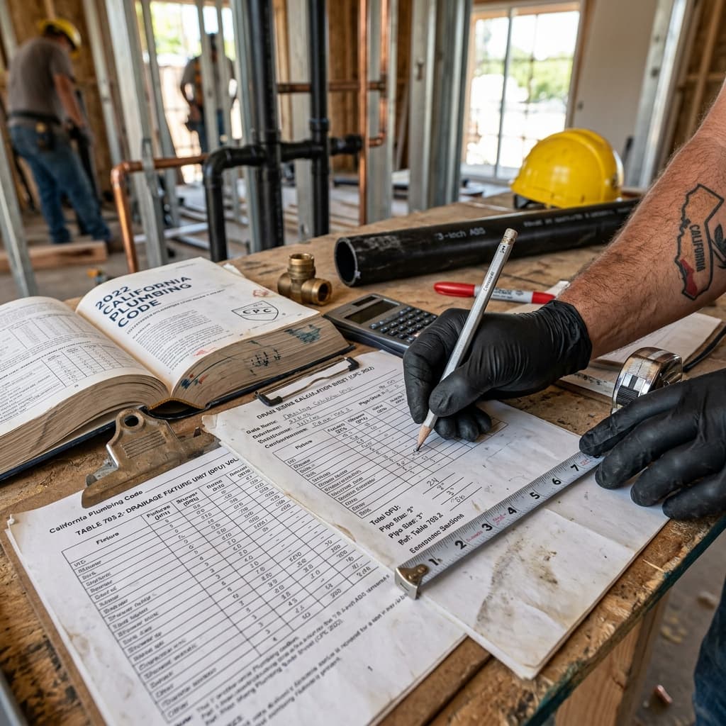 Drain Sizing Calculations and CPC Tables — C-36 exam visual