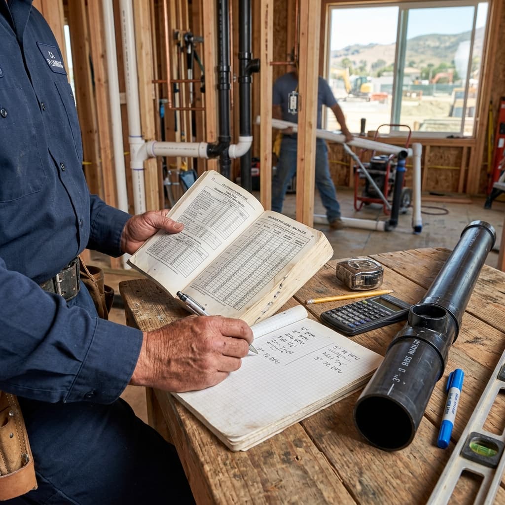 Drainage Pipe Sizing Tables and Calculations — C-36 exam visual