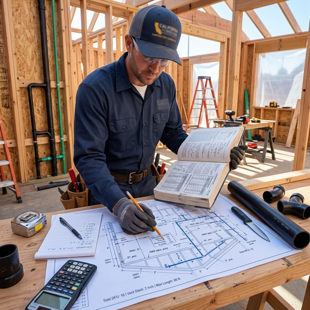 Plumbing Vent Stack Sizing Calculations Under CPC 403.2 — C-36 exam visual