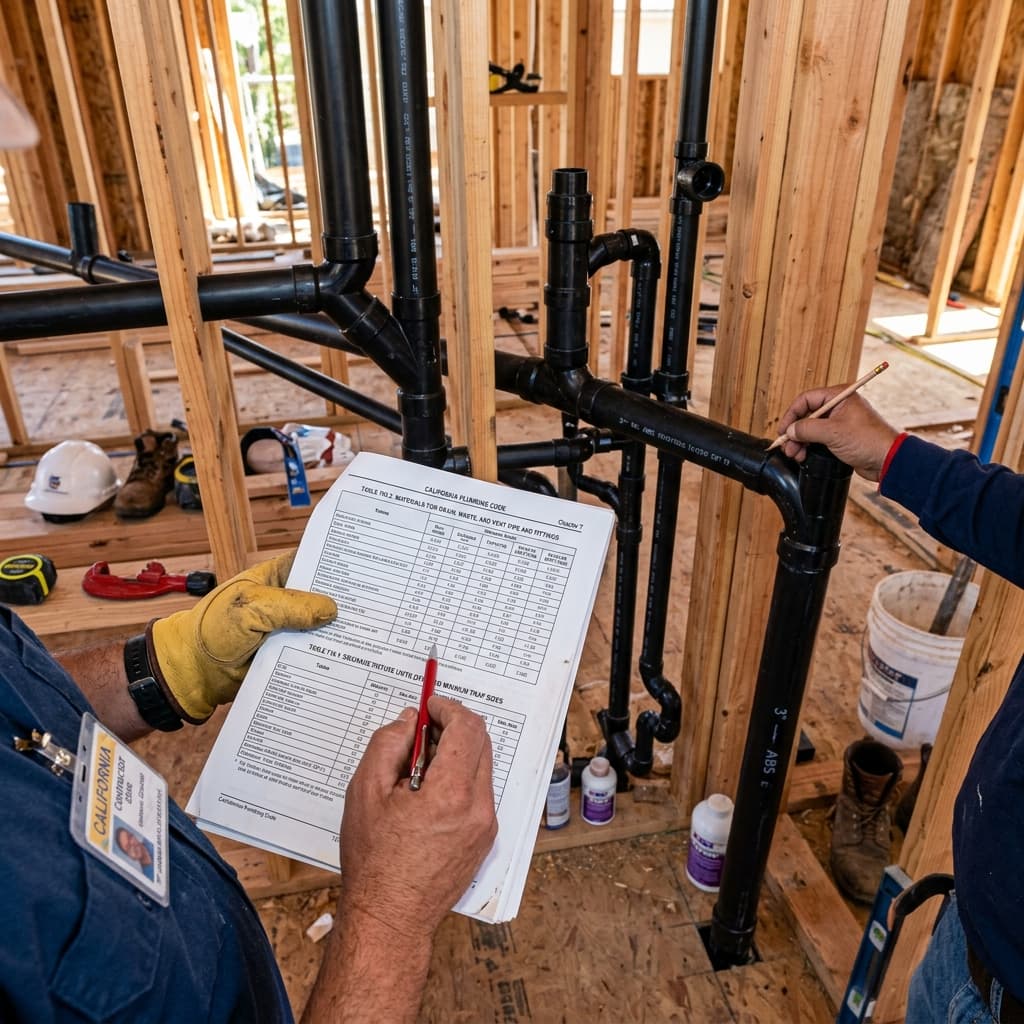 Drainage Pipe Sizing Using CPC Tables — C-36 exam visual