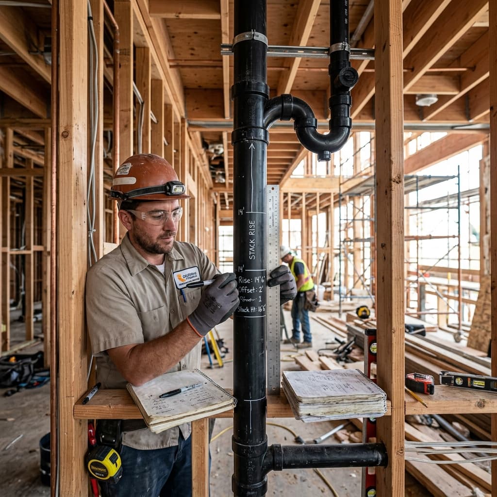 Vertical Pipe Rise and Stack Height Calculations — C-36 exam visual