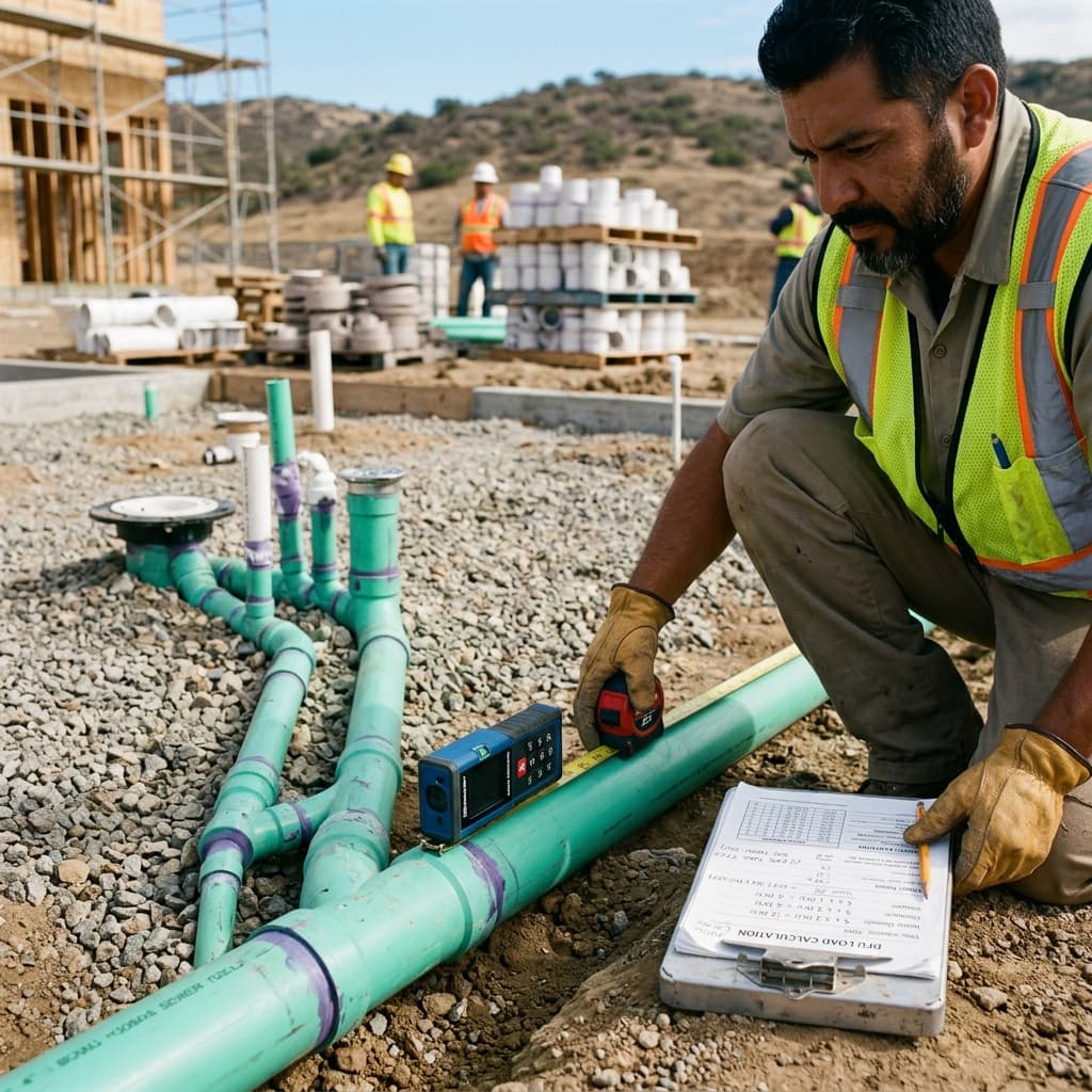 Building Sewer Sizing Calculations: The Fixture Unit Method — C-36 exam visual