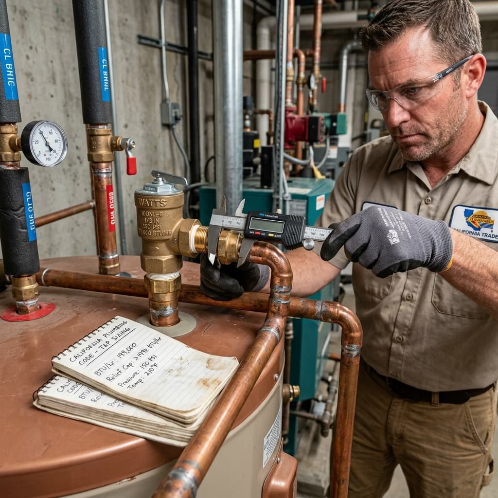 Temperature and Pressure Relief Valve Sizing Requirements — C-36 exam visual
